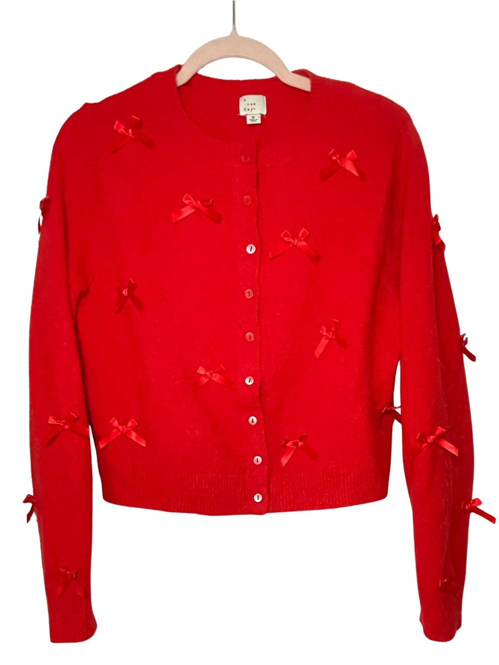 Red Coquette Bow Cardigan Sweater Y2K Soft Girl Romantic Knit